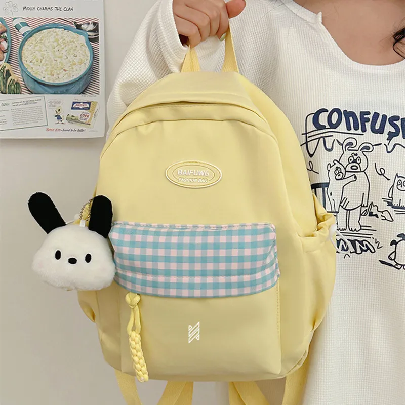 NOMK Nylon Backpack, Travel, Small Backpack Women's White/Blue/Black/Yellow/Green-10