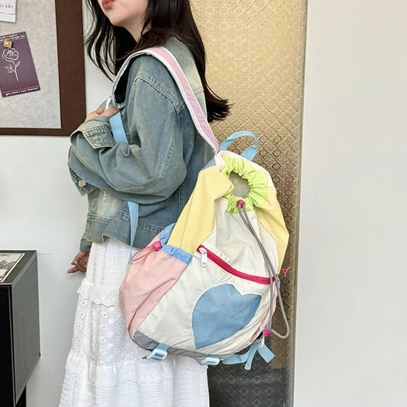 NOMK Nylon Portable Backpack Unisex Yellow/Green/Pink-14