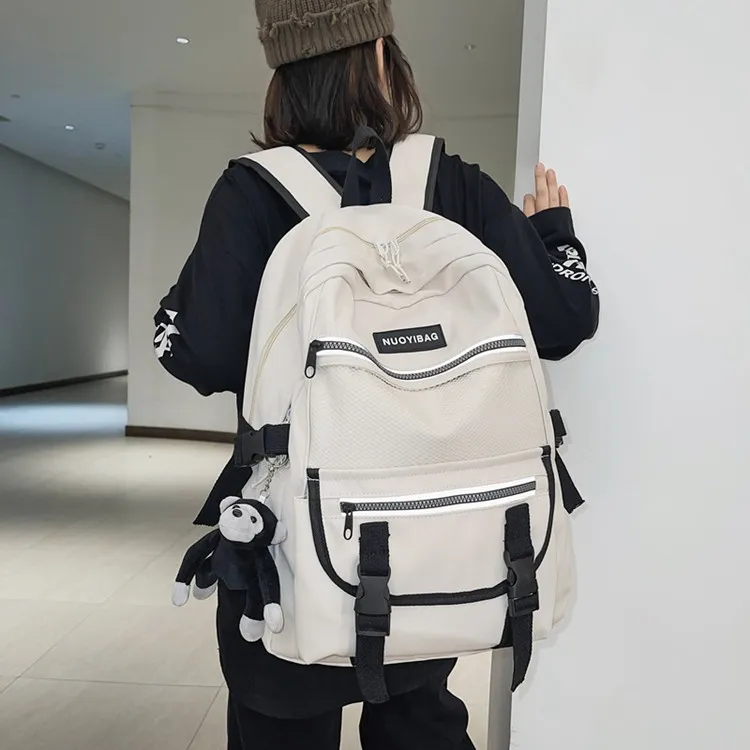 NOMK Nylon Backpack Regular Unisex White/Black/White Plaid/Black Plaid-4