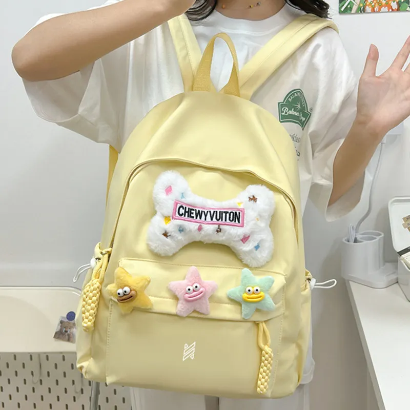 NOMK Nylon Backpack Backpack Backpack Handbag Women's Pink/Black/Green/White/Beige Yellow-17