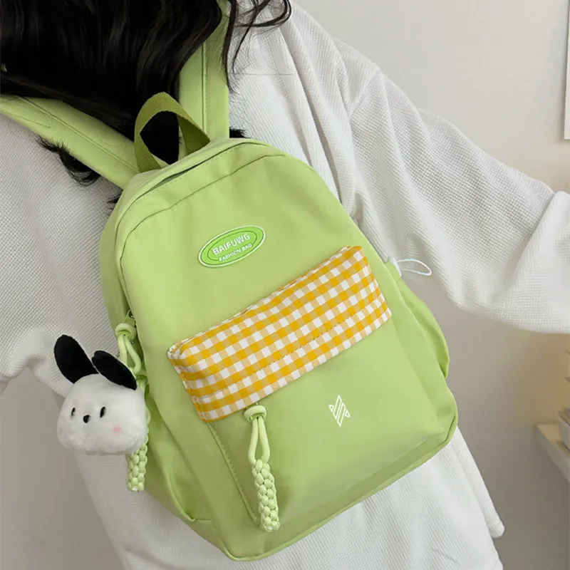 NOMK Nylon Backpack, Travel, Small Backpack Women's White/Blue/Black/Yellow/Green-15