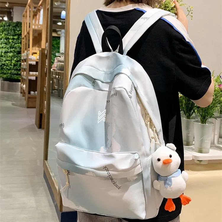 NOMK Nylon Backpack Travel Bag Laptop Backpack Unisex Black/Yellow/Gray/Blue-6