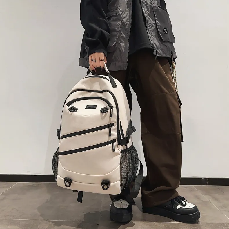 NOMK Nylon Backpack Unisex Black/White/Gray/Red/Brown-4