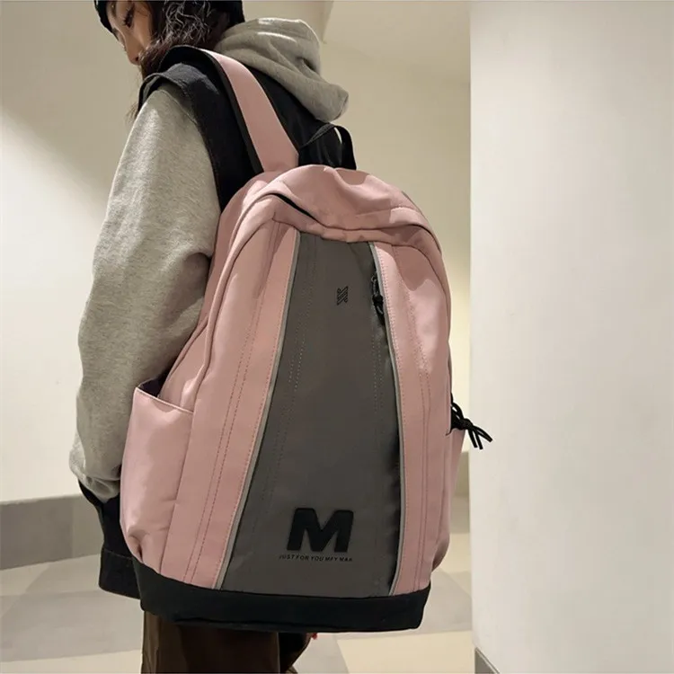 NOMK Nylon Backpack Unisex Black/Gray/White/Pink-10