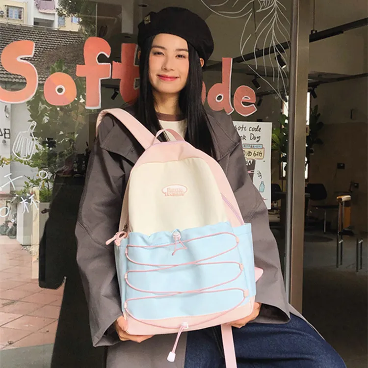 NOMK Nylon Portable One Shoulder Backpack Regular Women's Black Pink/Green Pink/Pink Blue/Blue Yellow-14