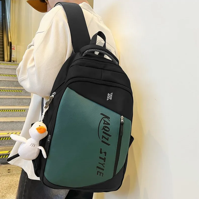 NOMK Nylon Backpack Backpack Travel Backpack Laptop Bag Unisex Black/Green/White/Blue-3