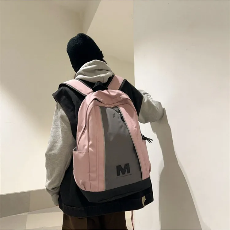 NOMK Nylon Backpack Unisex Black/Gray/White/Pink-8