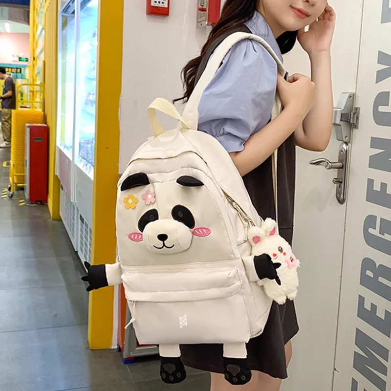 NOMK Nylon Backpack Laptop Bag Women's Black/Khaki/White-4