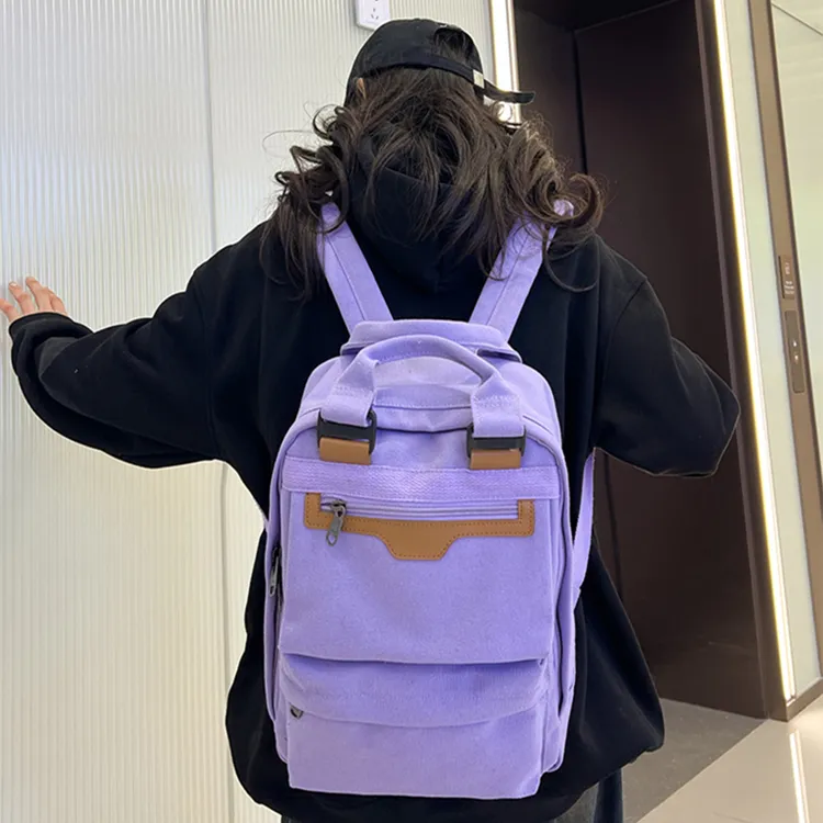 NOMK Canvas Handheld Backpack Unisex Black/Army Green/Green/Ecru/Purple-17
