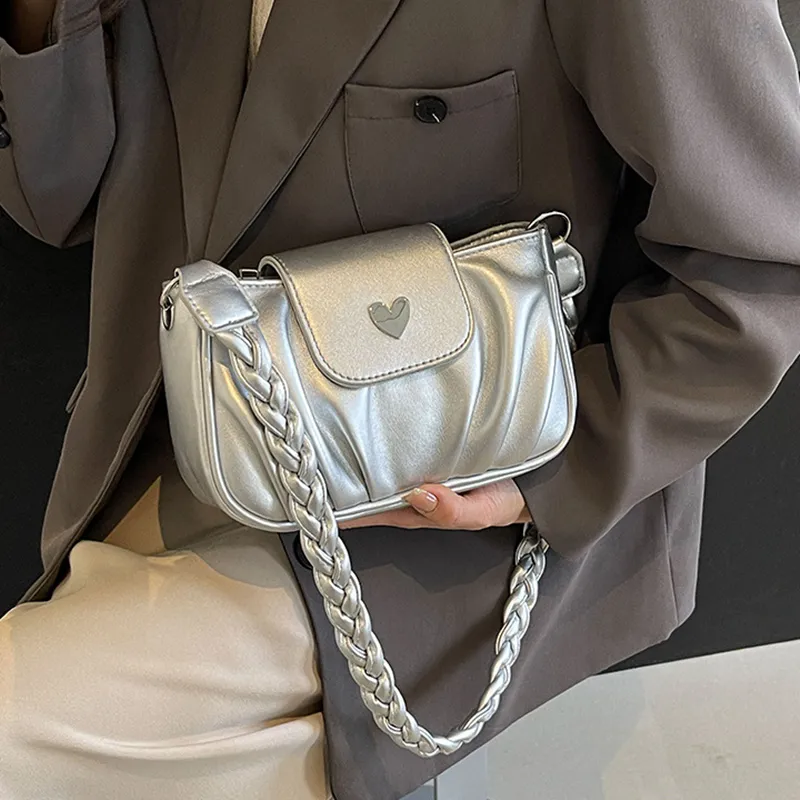 NOMK PU Shoulder Bag, Handbag, Shoulder Bag, Crossbody Bag Women's Black/Ecru/Pink/Silver-16