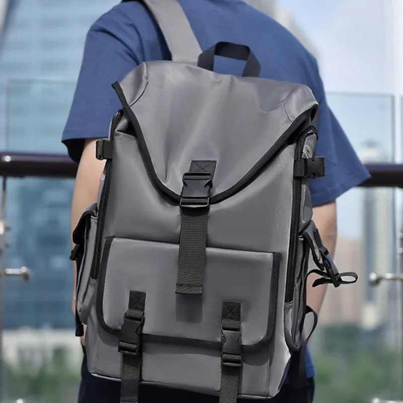 NOMK Nylon Fabric Backpack Large Size Unisex Black-5