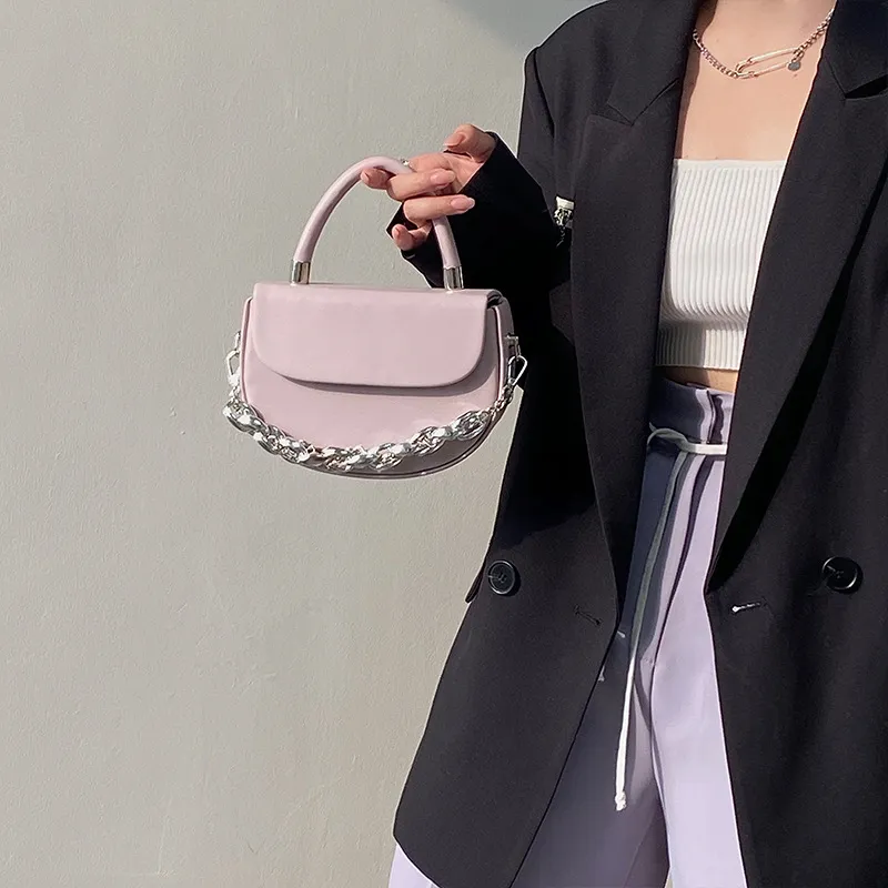 NOMK PU Saddle Bag, Chain Bag, Crossbody Bag, Small Square Bag, Shoulder Bag, Handbag Medium Size Women's Black-10