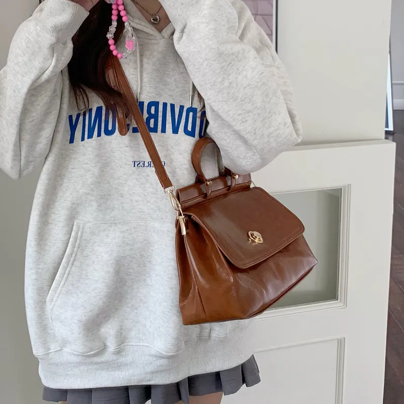 NOMK PU Tote Bag, Shopping Bag, Handbag, Crossbody Bag Medium Size Women's Black/Brown-9