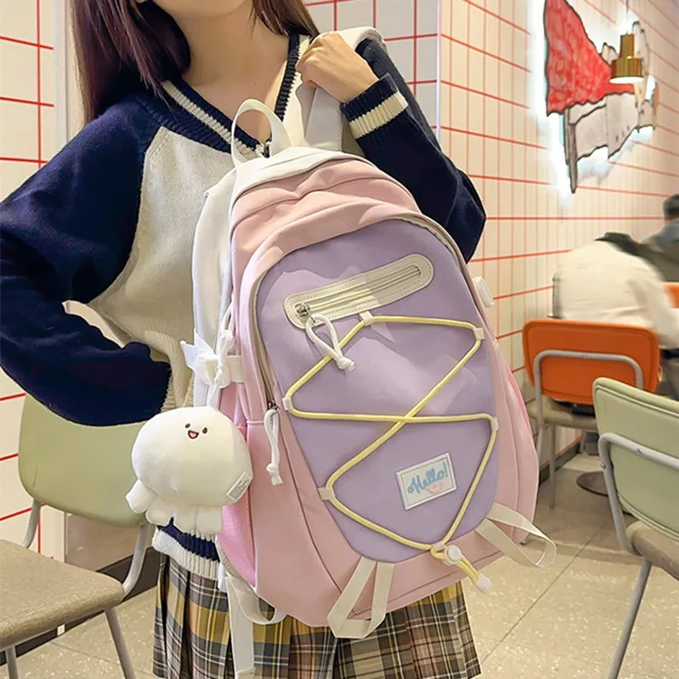NOMK Nylon Backpack Unisex Pink/Yellow/Blue/Gray/Khaki/Green-3