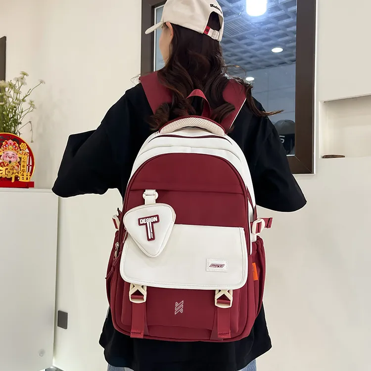 NOMK Nylon Carry Backpack Unisex Red/Green/Orange/Black/Dark Khaki/Light Khaki-2