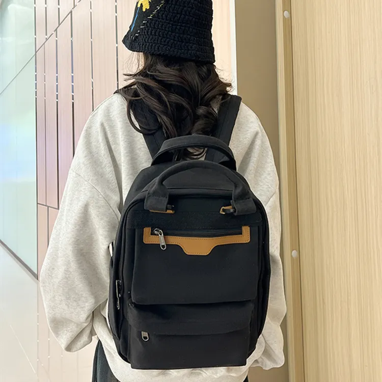 NOMK Canvas Handheld Backpack Unisex Black/Army Green/Green/Ecru/Purple-2