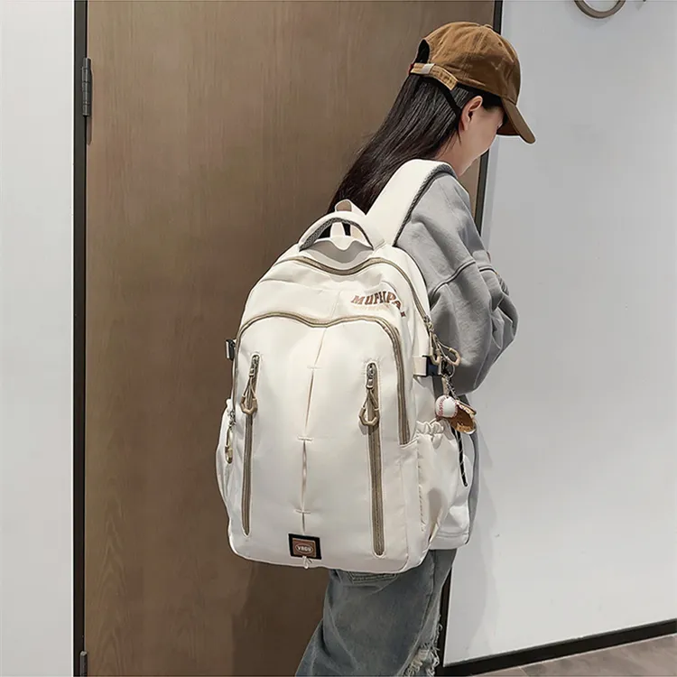 NOMK Nylon Backpack Unisex White/Red/Black-3
