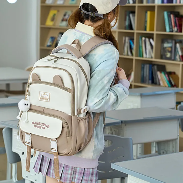 NOMK Nylon Portable One Shoulder Backpack Regular Women's Black/Red/Purple/Khaki/Blue-11