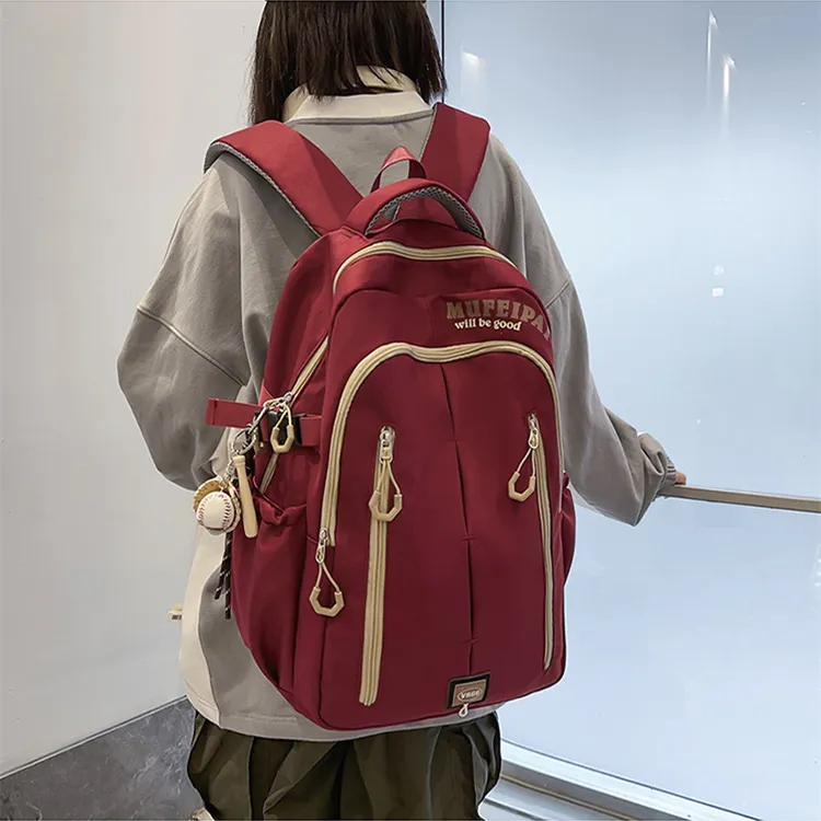 NOMK Nylon Backpack Unisex White/Red/Black-5