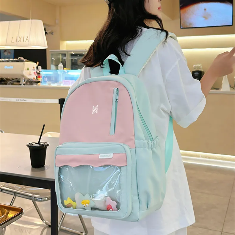 NOMK Nylon Backpack Women's Mint Green/Brown/Gray Blue-2