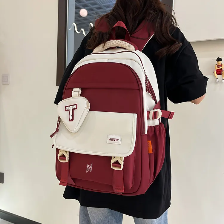 NOMK Nylon Carry Backpack Unisex Red/Green/Orange/Black/Dark Khaki/Light Khaki-5