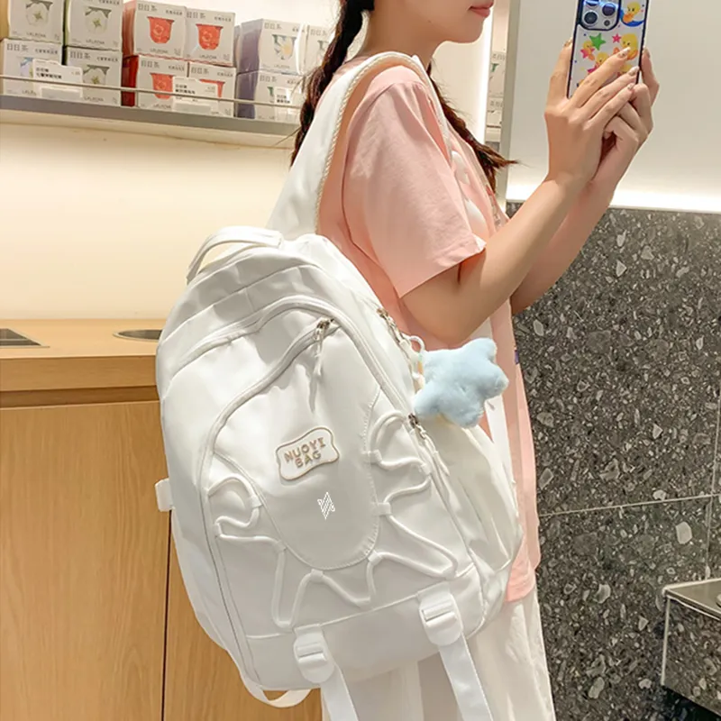 NOMK Nylon Backpack Handbag Women's White/Black/Yellow/Pink/Blue/Green-2