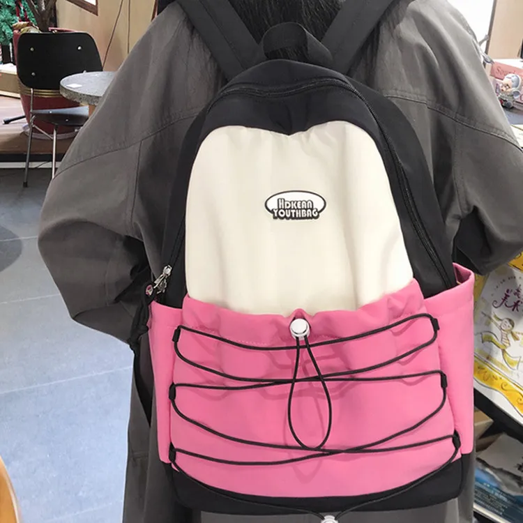 NOMK Nylon Portable One Shoulder Backpack Regular Women's Black Pink/Green Pink/Pink Blue/Blue Yellow-4