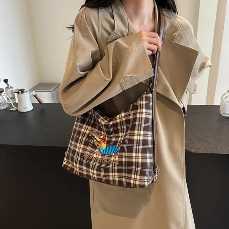 NOMK PU Stitched Canvas Underarm Backpack, Shoulder Bag Women's Brown-1