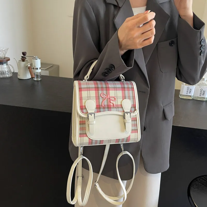 NOMK PU Backpack, Handbag, Shoulder Bag, Crossbody Bag Women's Ecru/Pink-1