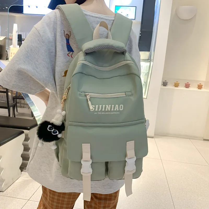 NOMK Nylon Fabric Backpack Regular Women's Pink/Khaki/Green/White/Black-9