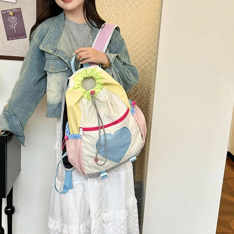 NOMK Nylon Portable Backpack Unisex Yellow/Green/Pink-15