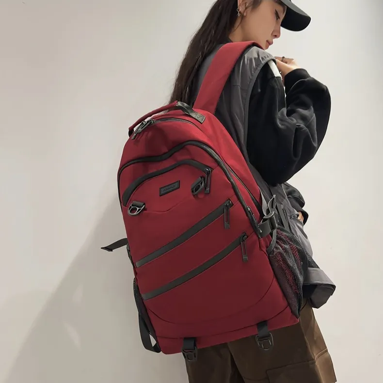 NOMK Nylon Backpack Unisex Black/White/Gray/Red/Brown-16