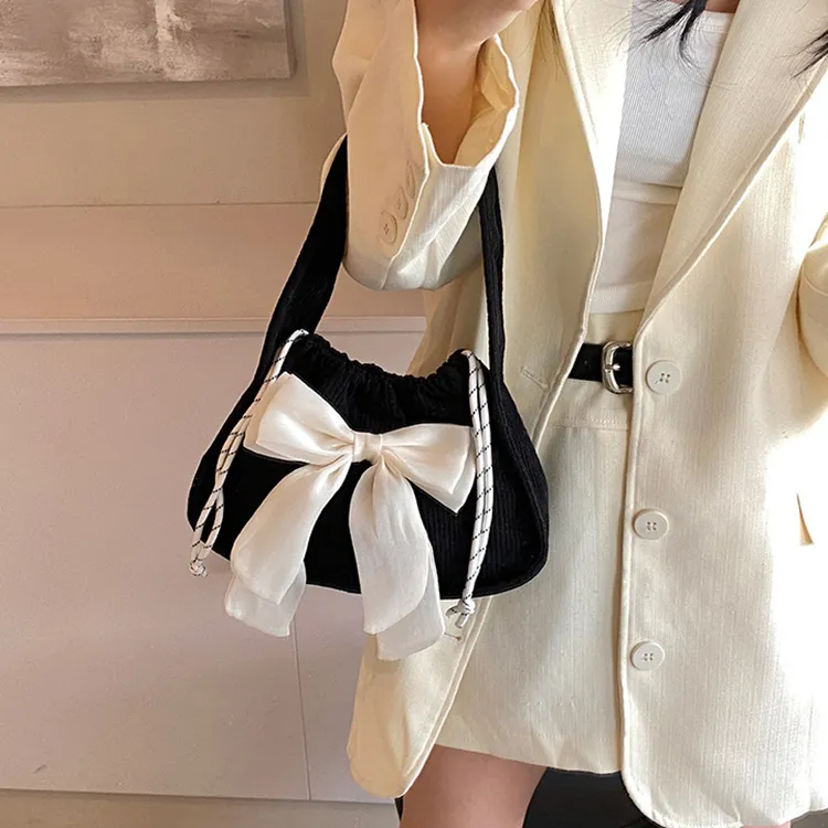NOMK Corduroy Shoulder Bag Women's White/Black/Pink/Green/Brown-7