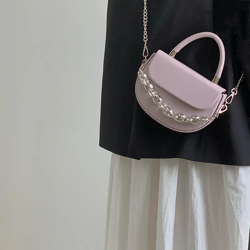 NOMK PU Saddle Bag, Chain Bag, Crossbody Bag, Small Square Bag, Shoulder Bag, Handbag Medium Size Women's Black-9