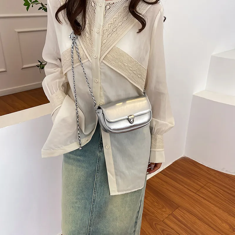 NOMK PU Handbag, Shoulder Bag, Crossbody Bag Women's Ecru/Sakura Pink/Silver/Black-9
