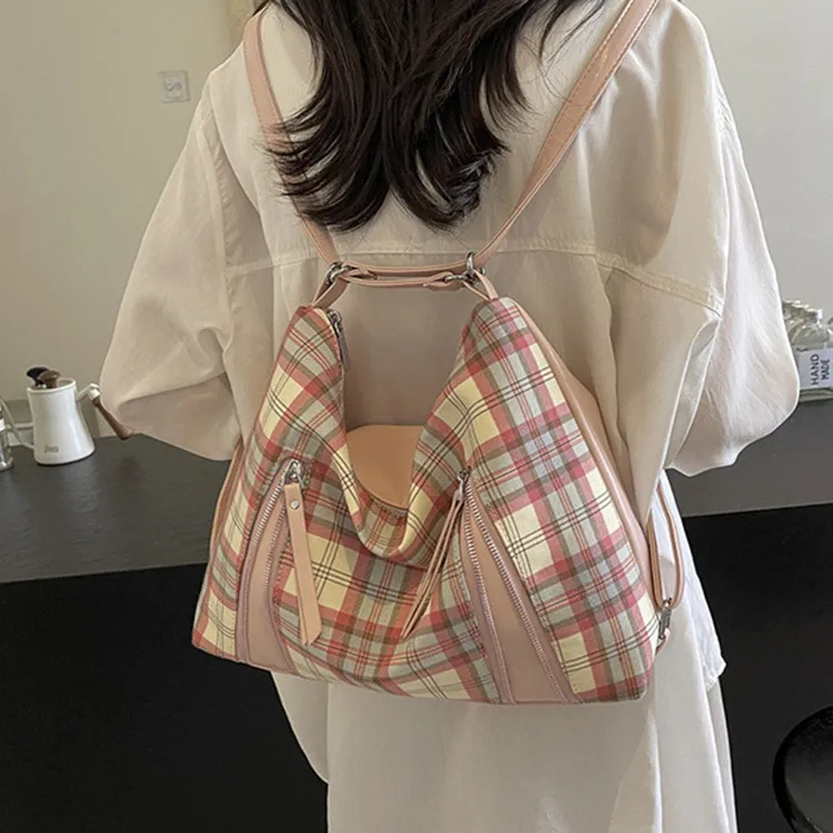 NOMK PU Tote Backpack Shoulder Bag Crossbody Bag Backpack Women's Pink/White-3