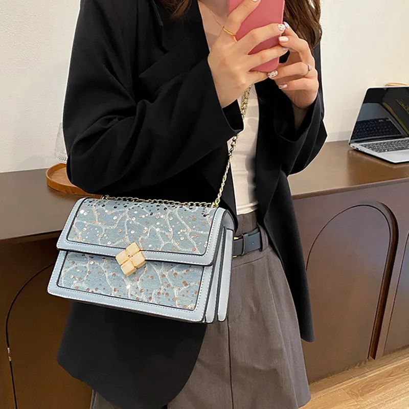 NOMK PU With Synthetic Leather Shoulder Bag, Crossbody Bag Women's Black/White/Light Blue/Dark Blue-11