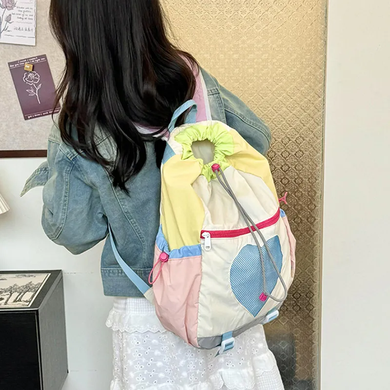 NOMK Nylon Portable Backpack Unisex Yellow/Green/Pink-13