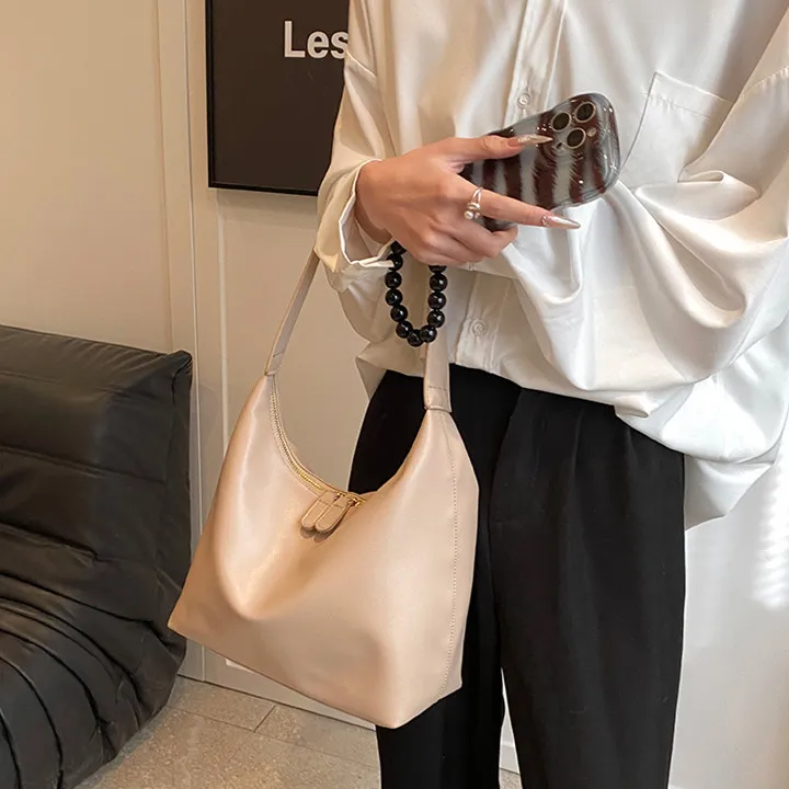 NOMK PU Tote Bag Shopping Bag Shoulder Bag Versatile Shoulder Bag Regular Women's Black/White/Khaki/Brown-12