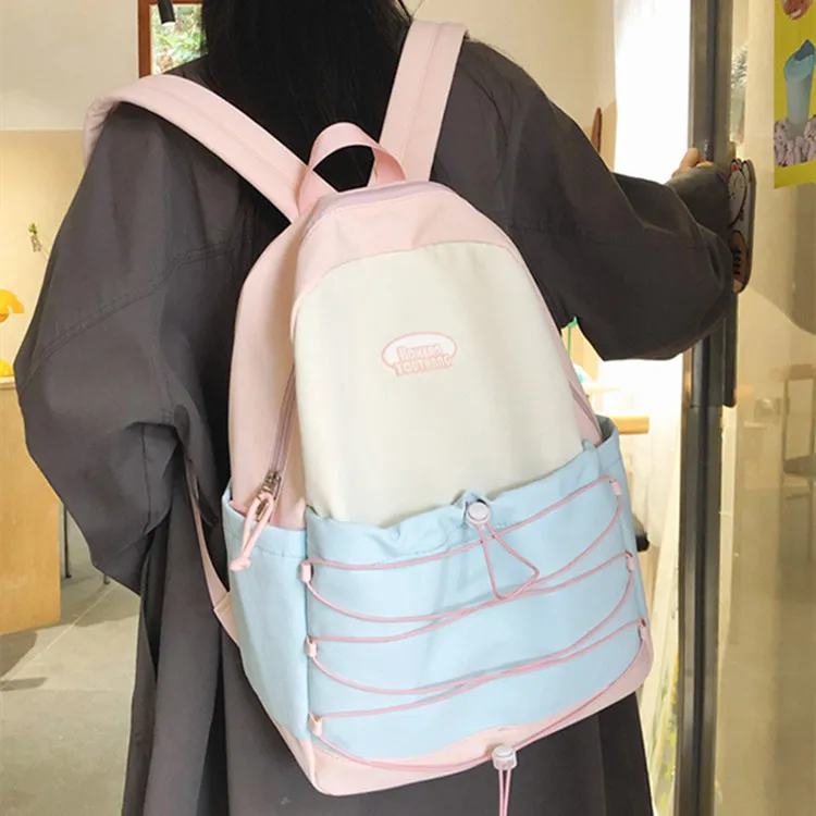 NOMK Nylon Portable One Shoulder Backpack Regular Women's Black Pink/Green Pink/Pink Blue/Blue Yellow-13