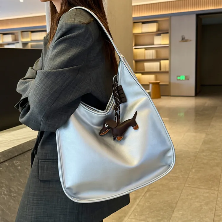 NOMK PU Shoulder Bag Handbag Shoulder Bag Women's Ecru/Silver Black/Dark Brown-5