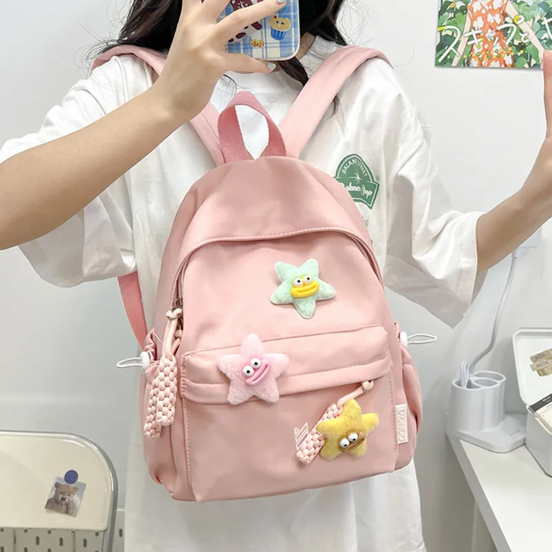 NOMK Nylon Backpack Backpack Backpack Handbag Women's Pink/Black/Green/White/Beige Yellow-2