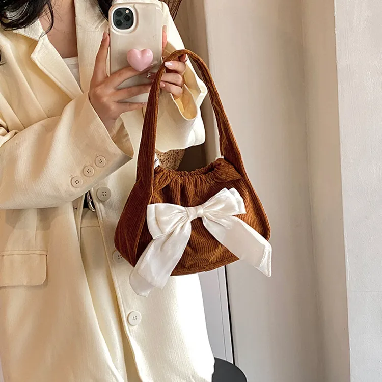 NOMK Corduroy Shoulder Bag Women's White/Black/Pink/Green/Brown-19