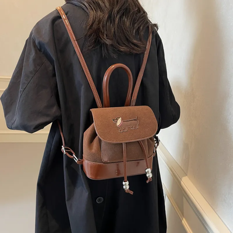 NOMK Suede Handbag Shoulder Bag Backpack Women's Black/Coffee/Brown-9
