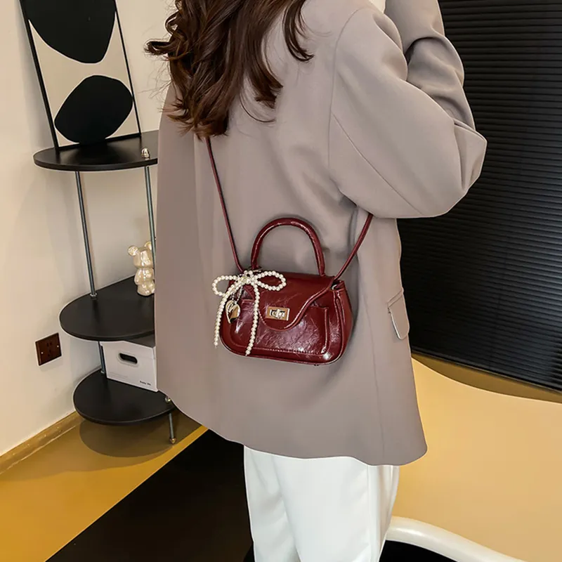 NOMK PU Handbag, Shoulder Bag, Crossbody Bag Regular Women's Ecru/Cherry Red/Silver/Black-5