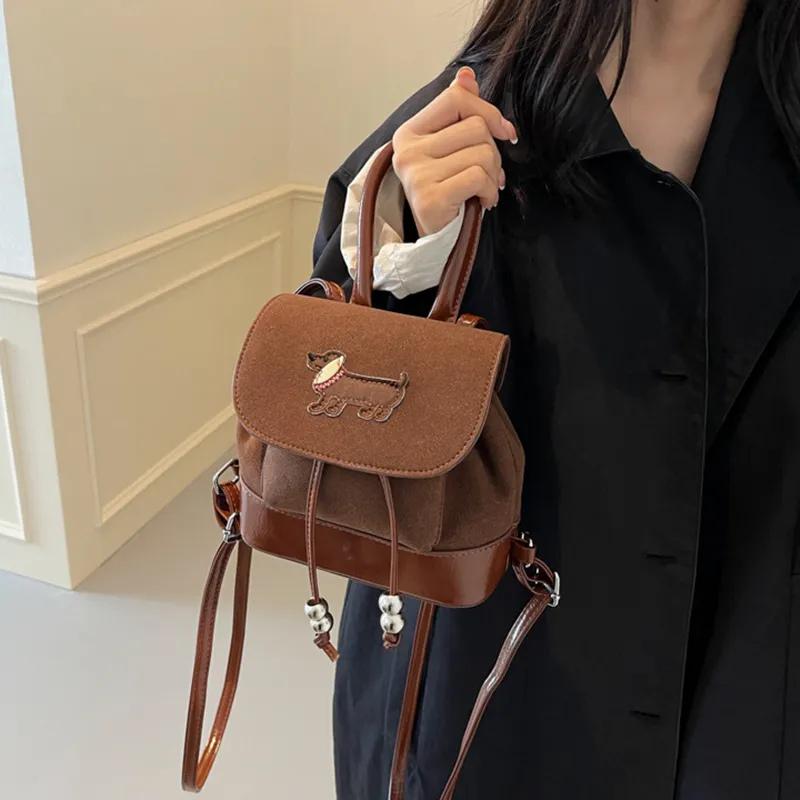 NOMK Suede Handbag Shoulder Bag Backpack Women's Black/Coffee/Brown-10