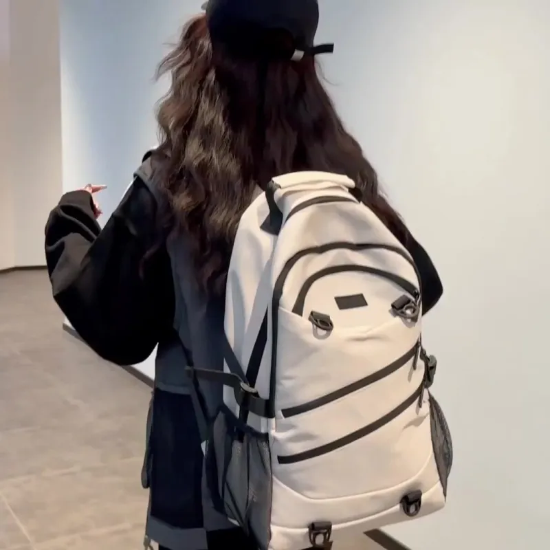 NOMK Nylon Backpack Unisex Black/White/Gray/Red/Brown-5