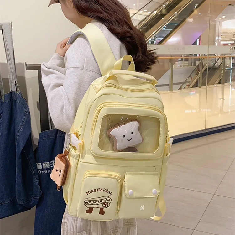 NOMK Nylon With PVC Backpack Women's Black/Yellow/Blue/White-2