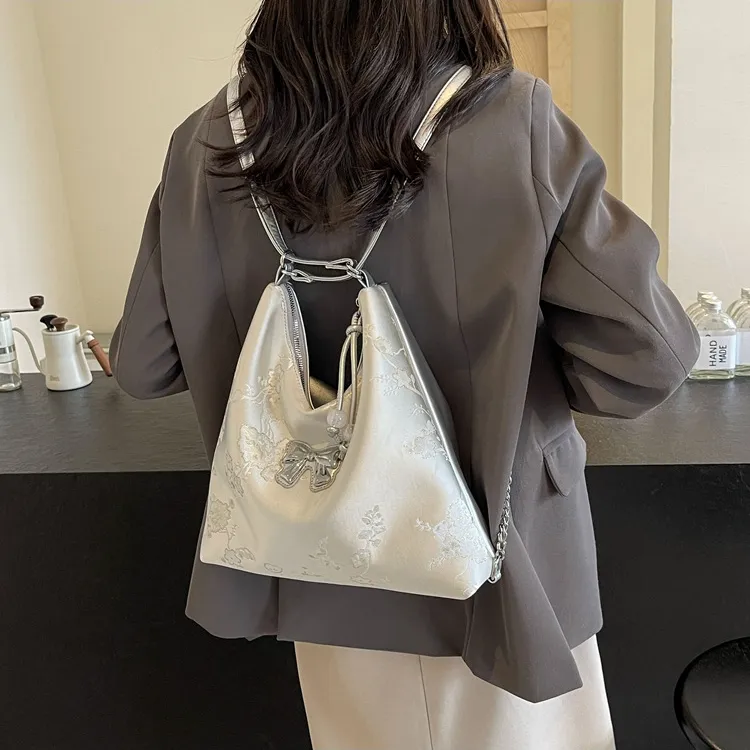 NOMK PU Backpack Crossbody Bag Shoulder Bag Backpack Women's Pearlescent White/silver/pink/blue-6