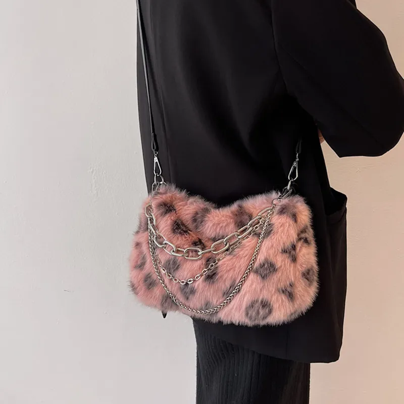 NOMK Plush Chain Bag, Shoulder Bag, Crossbody Bag Regular Women's White/Gray/Pink/Khaki-7